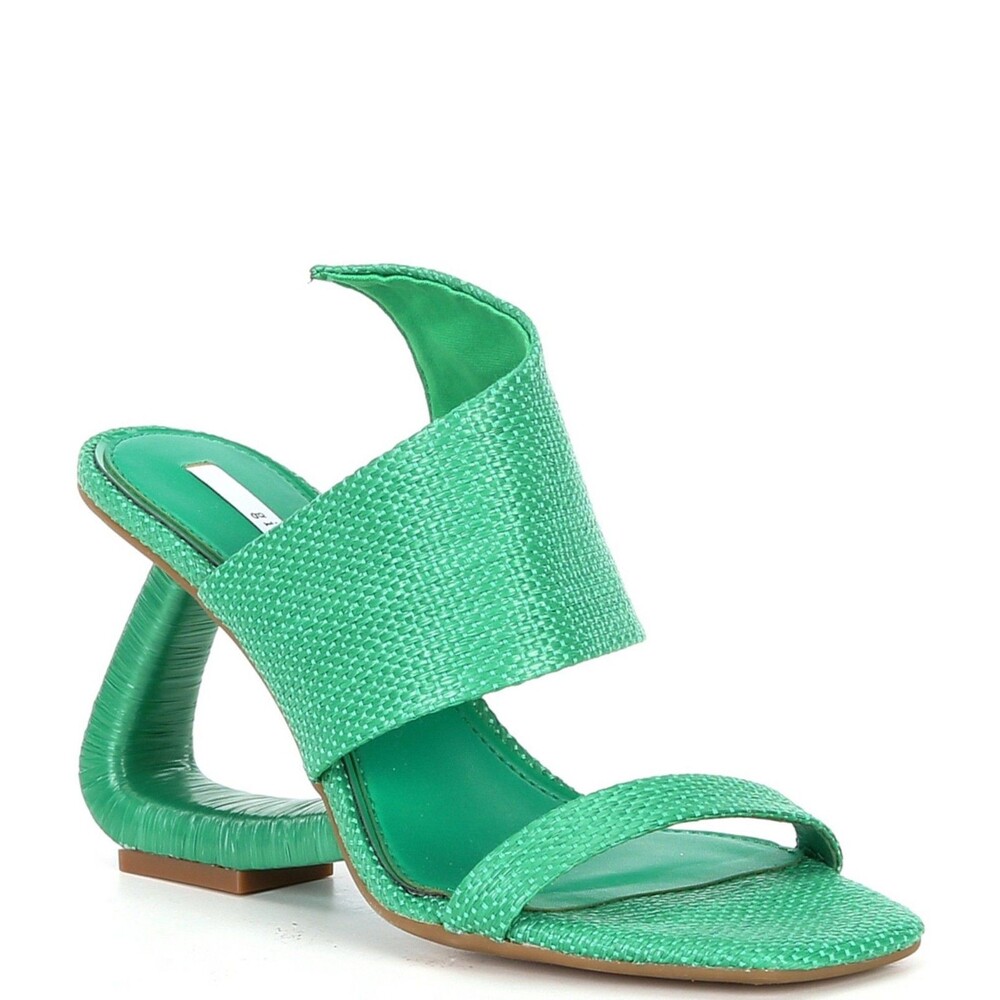 Gianni Bini Plumlee Asymmetrical Raffia Architectural Wedge Sandals Size 9 Green